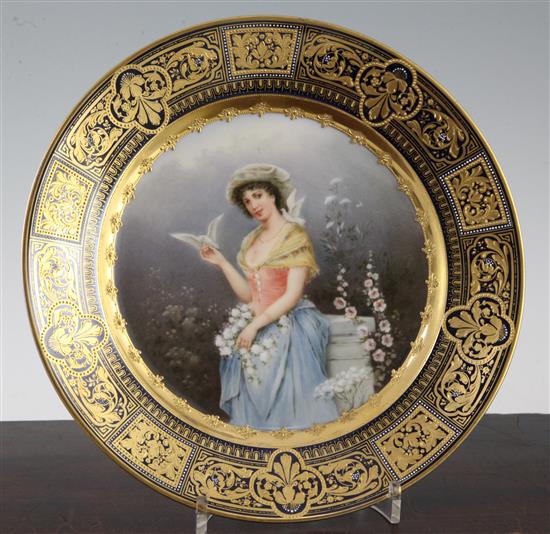 A Vienna style Mein Taubchen portrait cabinet plate, c.1910, 24.5cm